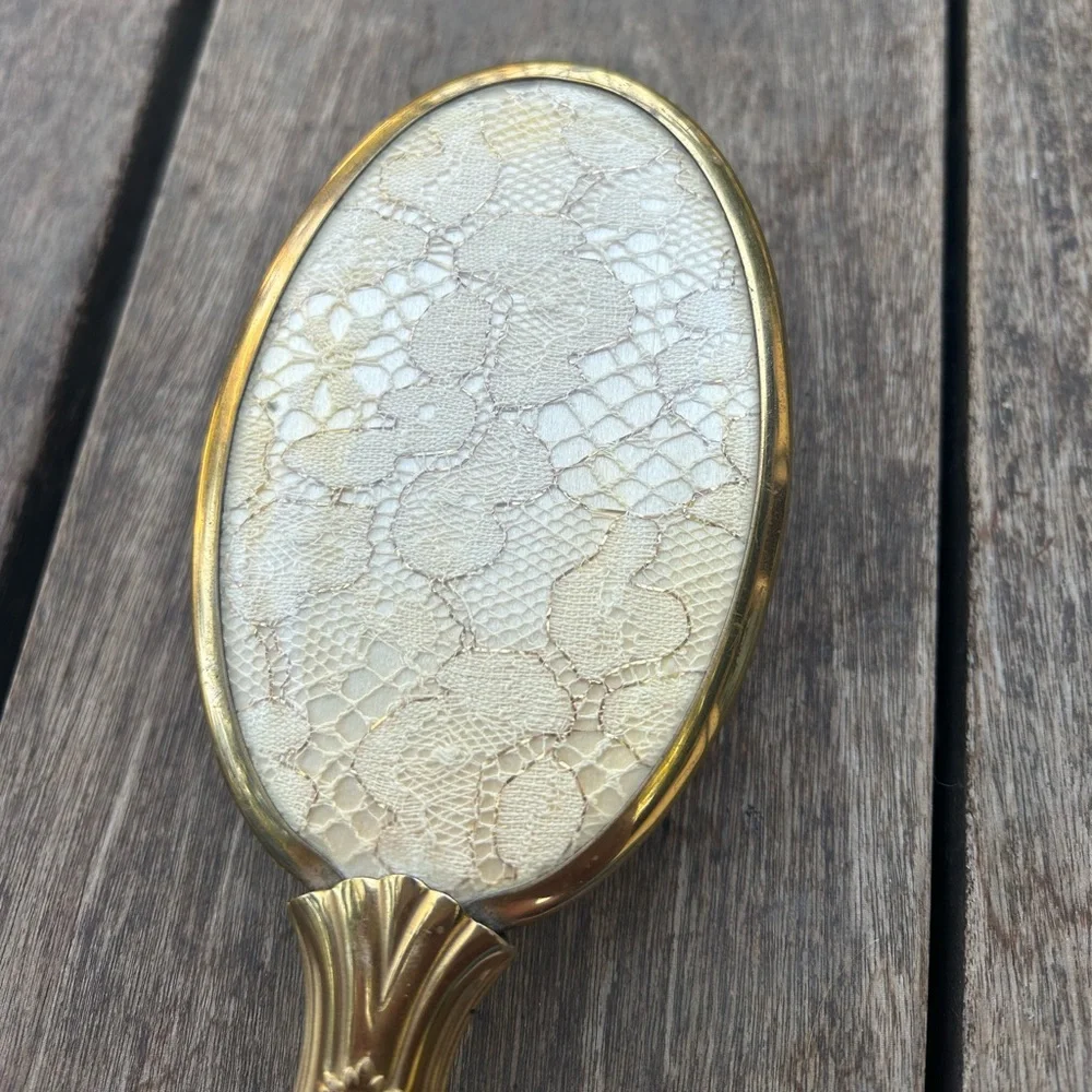 Vintage 70’s Vanity Hair Brush Lace Detail Gold Tone w/ Removable Brush Head